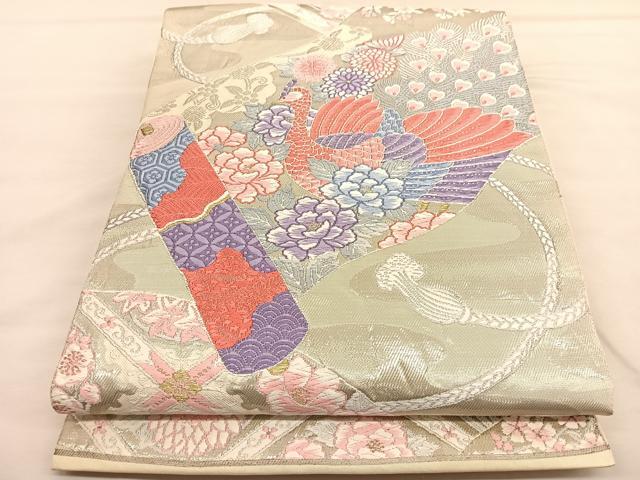 平和屋着物◎六通柄 本袋帯 唐織 絵巻物草紙紋 純プラチナ箔 正絹 逸品 BAAU1539hv