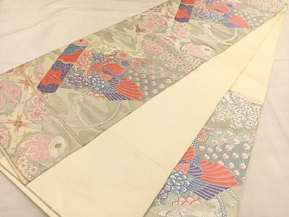 平和屋着物◎六通柄 本袋帯 唐織 絵巻物草紙紋 純プラチナ箔 正絹 逸品 BAAU1539hv