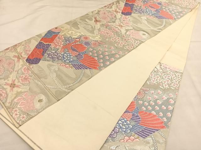 平和屋着物◎六通柄 本袋帯 唐織 絵巻物草紙紋 純プラチナ箔 正絹 逸品 BAAU1539hv
