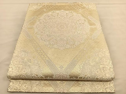 平和屋着物◎六通柄袋帯　唐織　正倉院菱天井文　金銀糸　正絹　逸品　BAAU1540hv