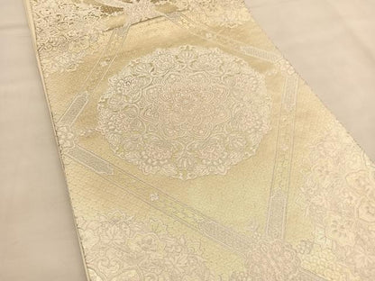 平和屋着物◎六通柄袋帯　唐織　正倉院菱天井文　金銀糸　正絹　逸品　BAAU1540hv