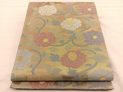 平和屋着物◎六通柄袋帯 牡丹唐草文 金糸 正絹 逸品 BAAU1541hv