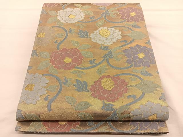 平和屋着物◎六通柄袋帯 牡丹唐草文 金糸 正絹 逸品 BAAU1541hv