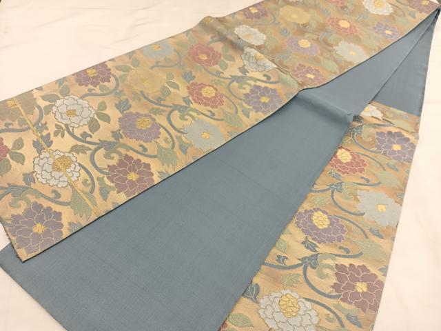 平和屋着物◎六通柄袋帯 牡丹唐草文 金糸 正絹 逸品 BAAU1541hv