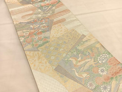平和屋着物◎宝珠本佐賀錦　六通柄袋帯　色紙飛鶴花文　九百錦　金銀糸　正絹　逸品　BAAU1542hv
