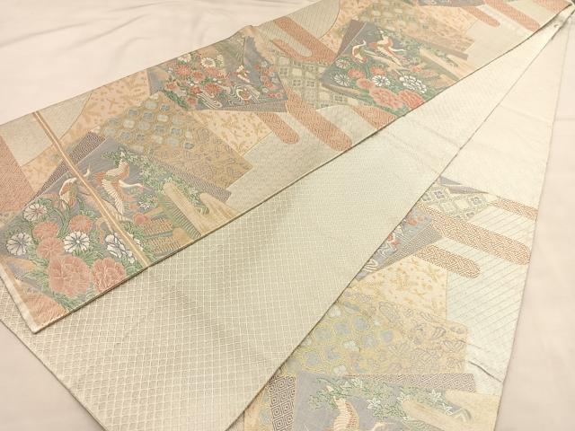 平和屋着物◎宝珠本佐賀錦　六通柄袋帯　色紙飛鶴花文　九百錦　金銀糸　正絹　逸品　BAAU1542hv