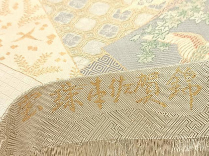 平和屋着物◎宝珠本佐賀錦　六通柄袋帯　色紙飛鶴花文　九百錦　金銀糸　正絹　逸品　BAAU1542hv