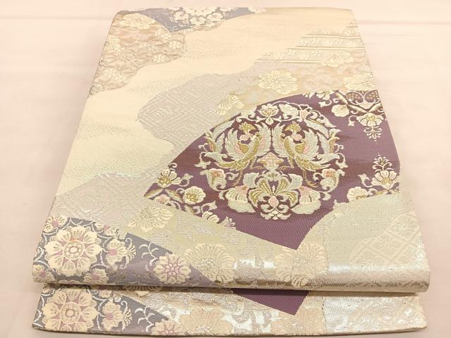 平和屋着物◎六通柄袋帯 向かい鳳凰飾花文 金銀糸 正絹 逸品 BAAU1546hv