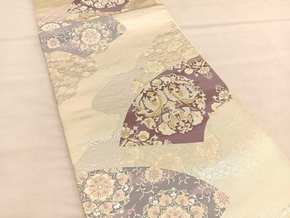 平和屋着物◎六通柄袋帯 向かい鳳凰飾花文 金銀糸 正絹 逸品 BAAU1546hv