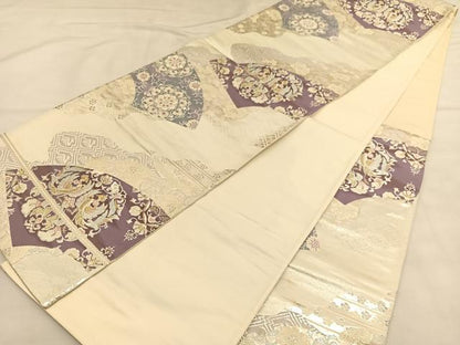 平和屋着物◎六通柄袋帯 向かい鳳凰飾花文 金銀糸 正絹 逸品 BAAU1546hv