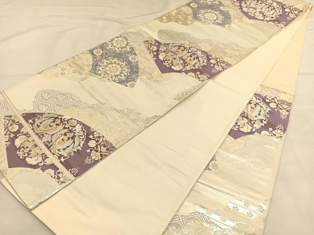 平和屋着物◎六通柄袋帯 向かい鳳凰飾花文 金銀糸 正絹 逸品 BAAU1546hv