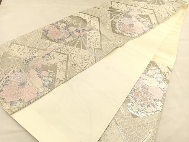 平和屋着物◎六通柄袋帯　唐織　清香鳳凰文　プラチナ箔　正絹　逸品　BAAU1548hv
