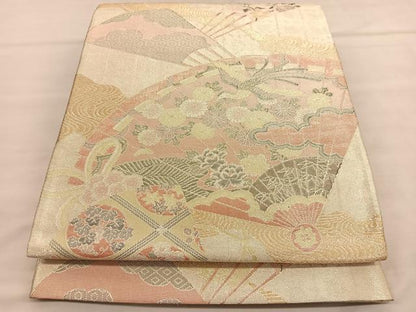 平和屋着物◎900特選佐賀錦　六通柄袋帯　檜扇鳳凰花文　金銀糸　正絹　逸品　BAAU1549hv