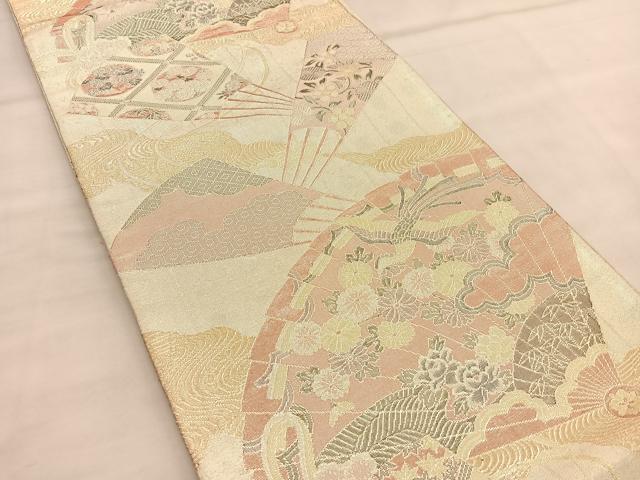 平和屋着物◎900特選佐賀錦　六通柄袋帯　檜扇鳳凰花文　金銀糸　正絹　逸品　BAAU1549hv
