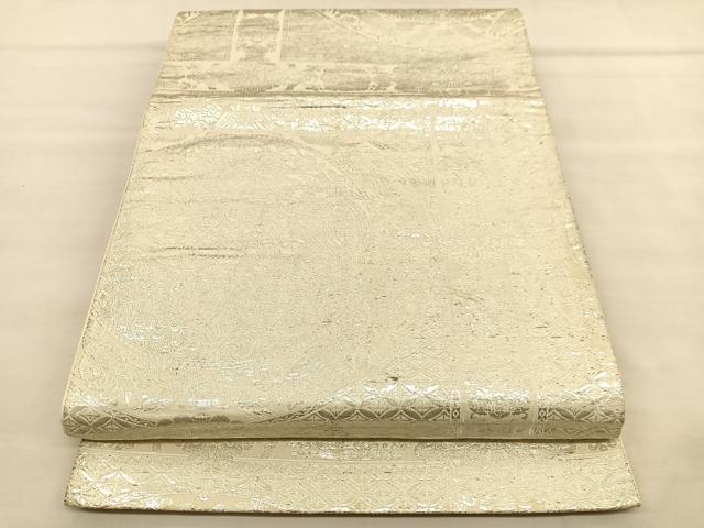 平和屋着物◎六通柄袋帯 鳳凰飾花丸文 銀糸 正絹 逸品 BAAU1550hv