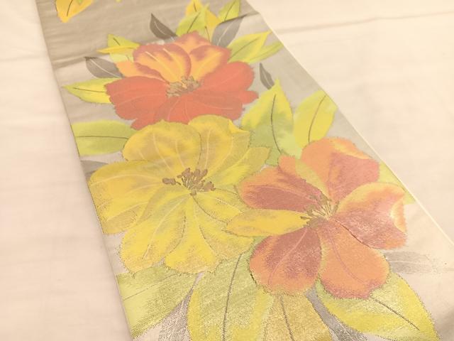 平和屋着物◎六通柄袋帯 草花文 金糸 引箔 正絹 逸品 BAAU1556hv