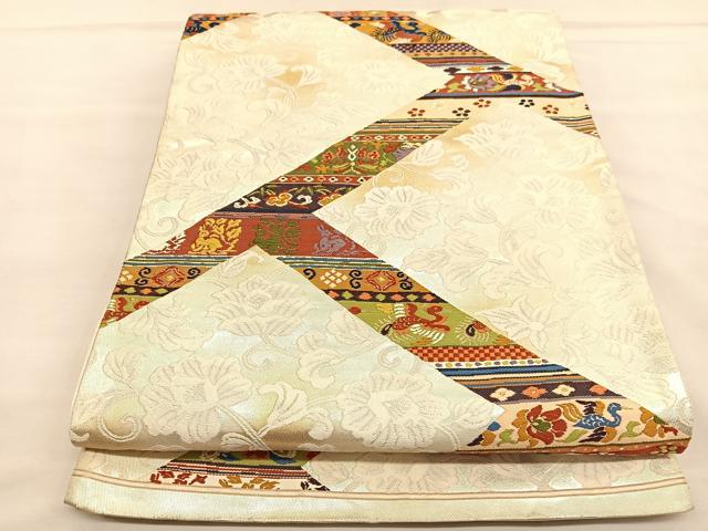 平和屋着物◎六通柄袋帯 唐織 鳳凰兎花唐草文 金糸 正絹 逸品 BAAU1557hv