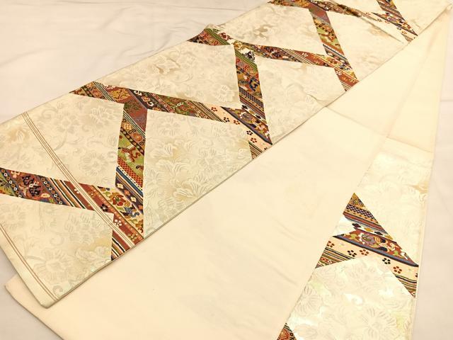平和屋着物◎六通柄袋帯 唐織 鳳凰兎花唐草文 金糸 正絹 逸品 BAAU1557hv