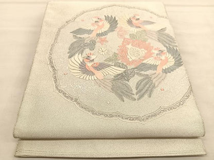平和屋着物◎太鼓柄袋帯　総刺繍　綴れ　鳳凰花絵皿　銀糸　正絹　逸品　BAAU1558hv