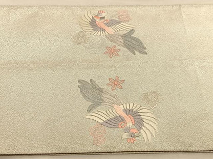 平和屋着物◎太鼓柄袋帯　総刺繍　綴れ　鳳凰花絵皿　銀糸　正絹　逸品　BAAU1558hv