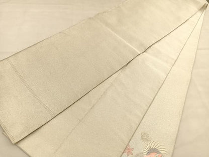 平和屋着物◎太鼓柄袋帯　総刺繍　綴れ　鳳凰花絵皿　銀糸　正絹　逸品　BAAU1558hv