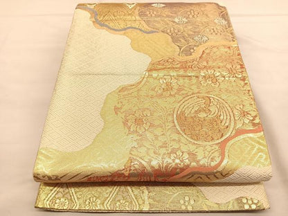 平和屋着物◎佐賀錦　六通柄袋帯　道長鳳凰花唐草文　金糸　正絹　逸品　BAAU1561hv