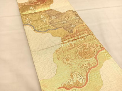 平和屋着物◎佐賀錦　六通柄袋帯　道長鳳凰花唐草文　金糸　正絹　逸品　BAAU1561hv