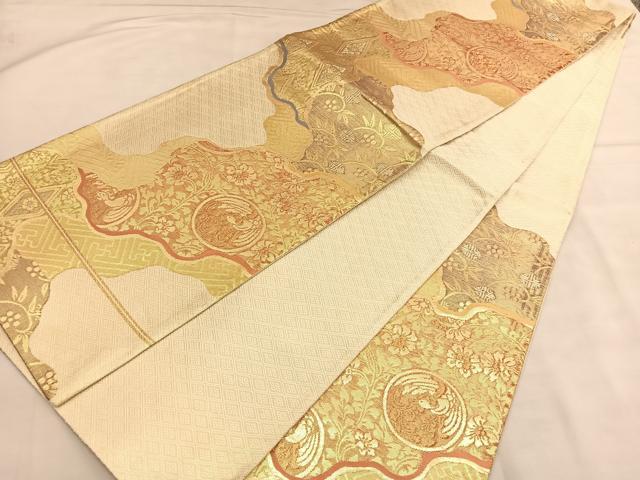 平和屋着物◎佐賀錦　六通柄袋帯　道長鳳凰花唐草文　金糸　正絹　逸品　BAAU1561hv