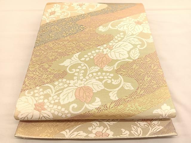 平和屋着物◎六通柄袋帯 唐織 流水桐唐草文 金糸 正絹 逸品 BAAU1567hv