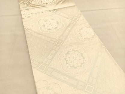 平和屋着物◎六通柄袋帯 唐織 宝相華 銀糸 正絹 逸品 未使用 BAAU1568hv