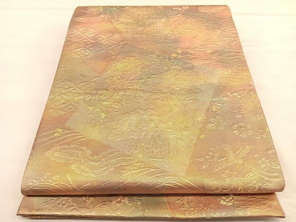平和屋着物◎六通柄袋帯 立波色紙花籠文 金糸 引箔 鈴乃屋扱い 正絹 逸品 BAAU1569hv