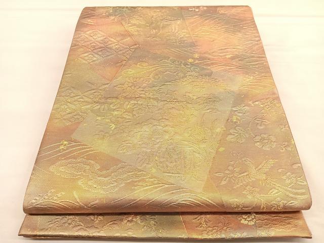 平和屋着物◎六通柄袋帯 立波色紙花籠文 金糸 引箔 鈴乃屋扱い 正絹 逸品 BAAU1569hv