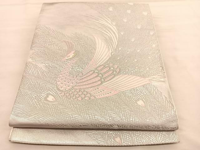 平和屋着物◎六通柄袋帯　唐織　孔雀　金銀糸　正絹　逸品　BAAU1572hv