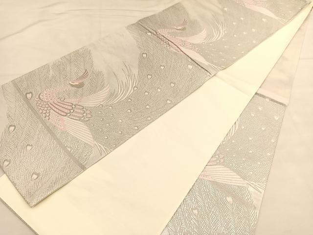 平和屋着物◎六通柄袋帯　唐織　孔雀　金銀糸　正絹　逸品　BAAU1572hv