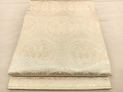 平和屋着物◎六通柄 本袋帯 狩猟丸文 純銀箔 正絹 逸品 BAAU1573hv