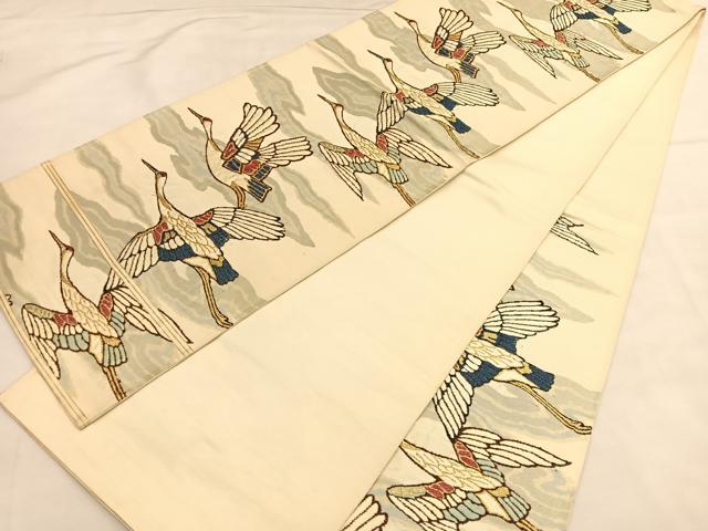 平和屋着物◎六通柄袋帯　唐織　飛鶴文　金糸　正絹　逸品　BAAU1600hv
