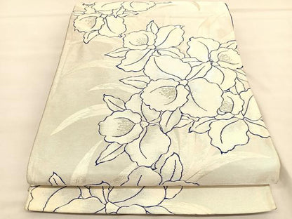 平和屋着物◎六通柄袋帯　唐織　カトレア　銀糸　正絹　逸品　BAAU1610hv