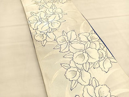 平和屋着物◎六通柄袋帯　唐織　カトレア　銀糸　正絹　逸品　BAAU1610hv