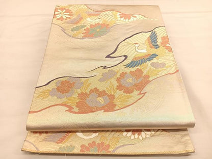 平和屋着物◎六通柄袋帯　唐織　松彩錦　飛鶴花文　金糸　正絹　逸品　BAAU1613hv