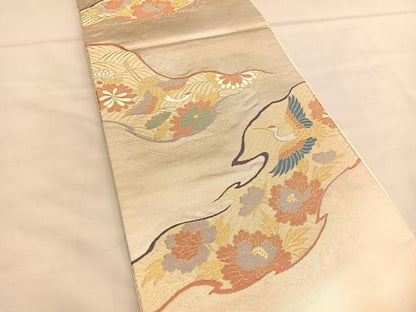 平和屋着物◎六通柄袋帯　唐織　松彩錦　飛鶴花文　金糸　正絹　逸品　BAAU1613hv