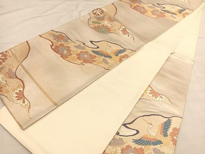 平和屋着物◎六通柄袋帯　唐織　松彩錦　飛鶴花文　金糸　正絹　逸品　BAAU1613hv