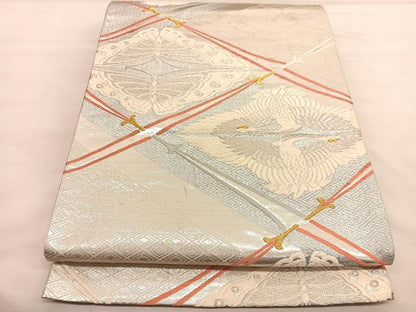 平和屋着物◎六通柄袋帯　唐織　向かい蝶双鶴文　金銀糸　正絹　逸品　BAAU1624hv