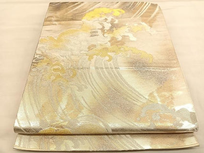 平和屋着物◎六通柄袋帯　立波文　金銀糸　正絹　逸品　BAAU1647hv