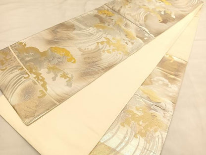 平和屋着物◎六通柄袋帯　立波文　金銀糸　正絹　逸品　BAAU1647hv