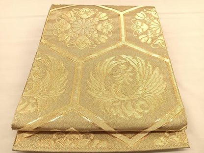 平和屋着物◎六通柄袋帯　鳳凰亀甲花文　金糸　正絹　逸品　BAAU1651hv