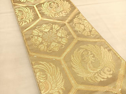 平和屋着物◎六通柄袋帯　鳳凰亀甲花文　金糸　正絹　逸品　BAAU1651hv