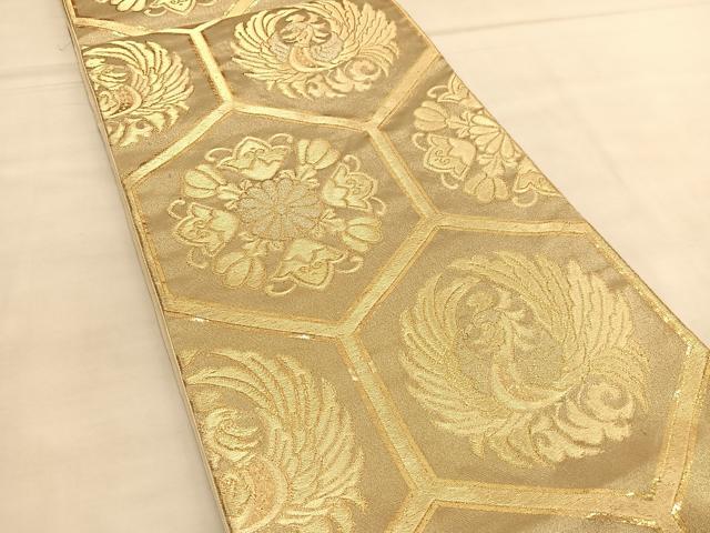 平和屋着物◎六通柄袋帯　鳳凰亀甲花文　金糸　正絹　逸品　BAAU1651hv