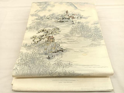 平和屋着物◎六通柄袋帯　唐織　京名所絵図　嵯峨野岬　銀糸　正絹　逸品　BAAU1654hv