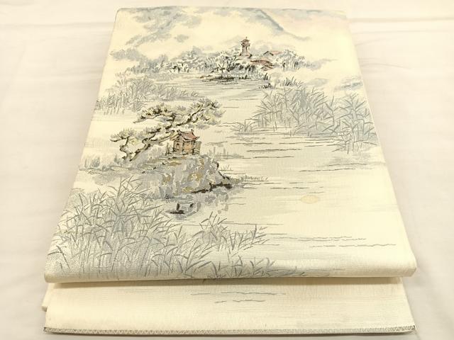 平和屋着物◎六通柄袋帯　唐織　京名所絵図　嵯峨野岬　銀糸　正絹　逸品　BAAU1654hv
