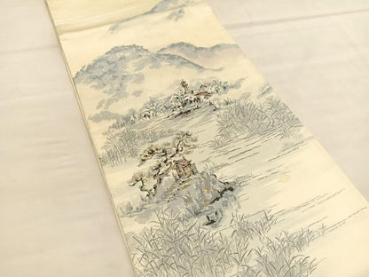 平和屋着物◎六通柄袋帯　唐織　京名所絵図　嵯峨野岬　銀糸　正絹　逸品　BAAU1654hv